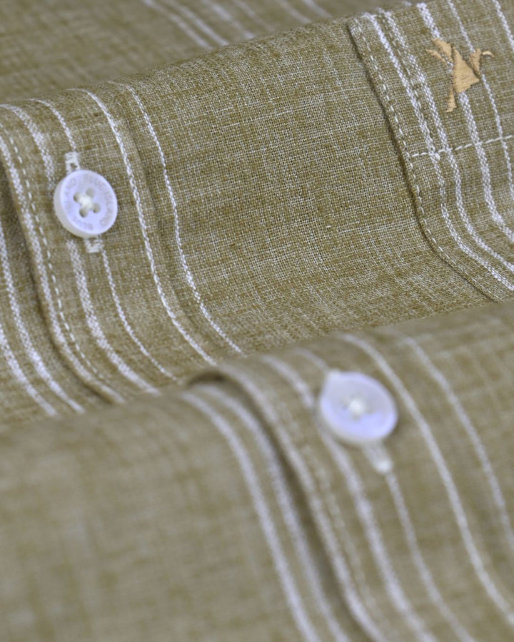 Desert Khaki Stripes -Full-Cotton Linen Shirt