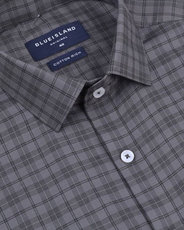Grey Multi Line Box Checks - Full-Cotton Rich