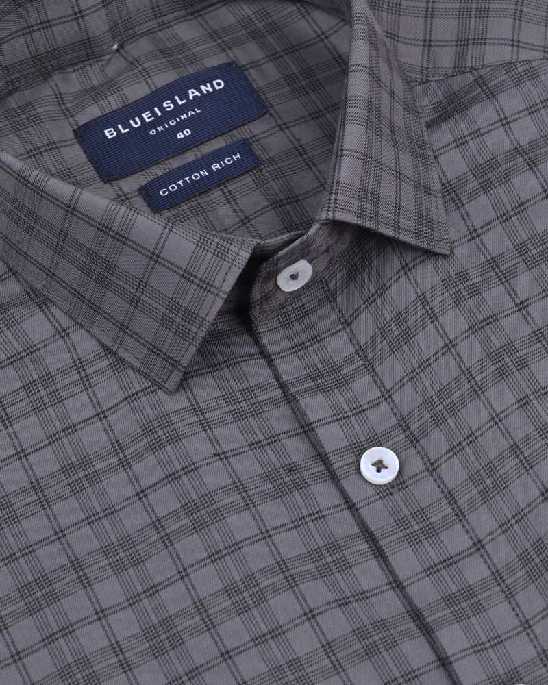 Grey Multi Line Box Checks - Full-Cotton Rich