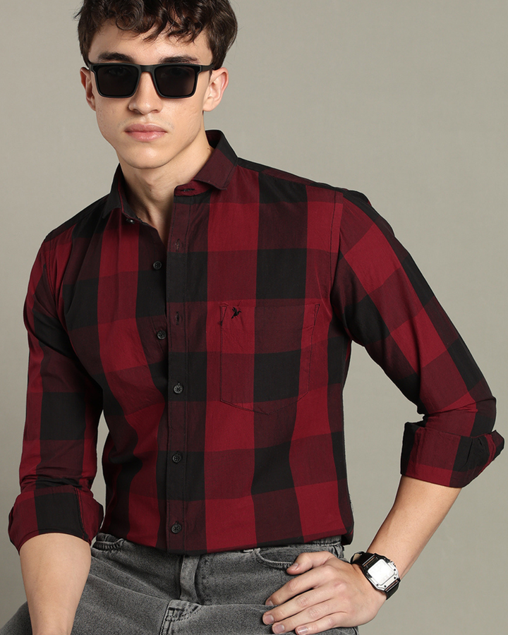 Maroon Box Checks -Full-Stain Proof