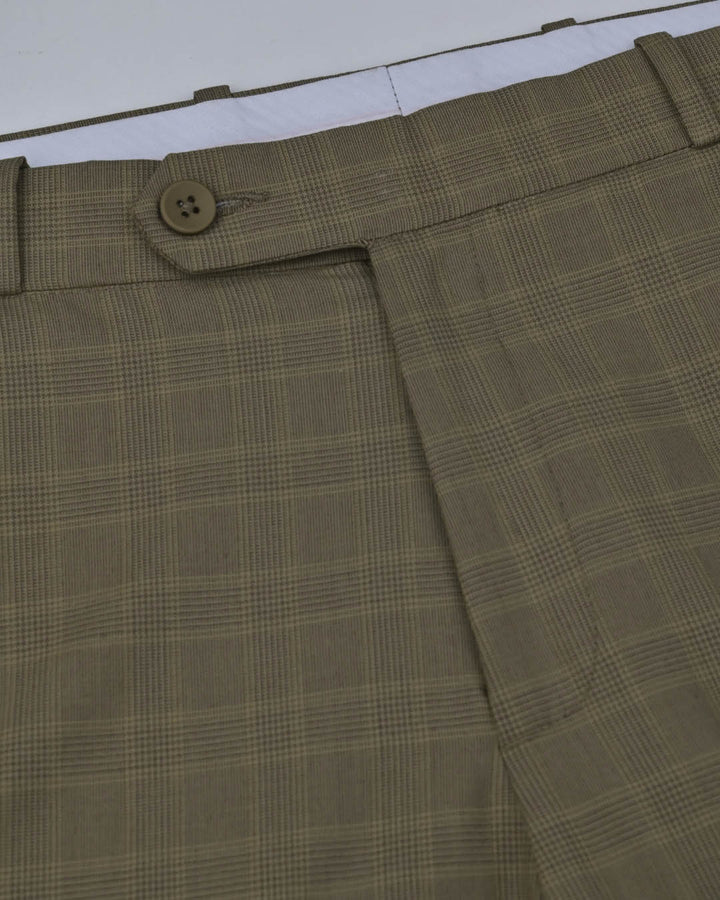 Olive Khaki Multi Line Checks - Wrinkle free Formal Pant