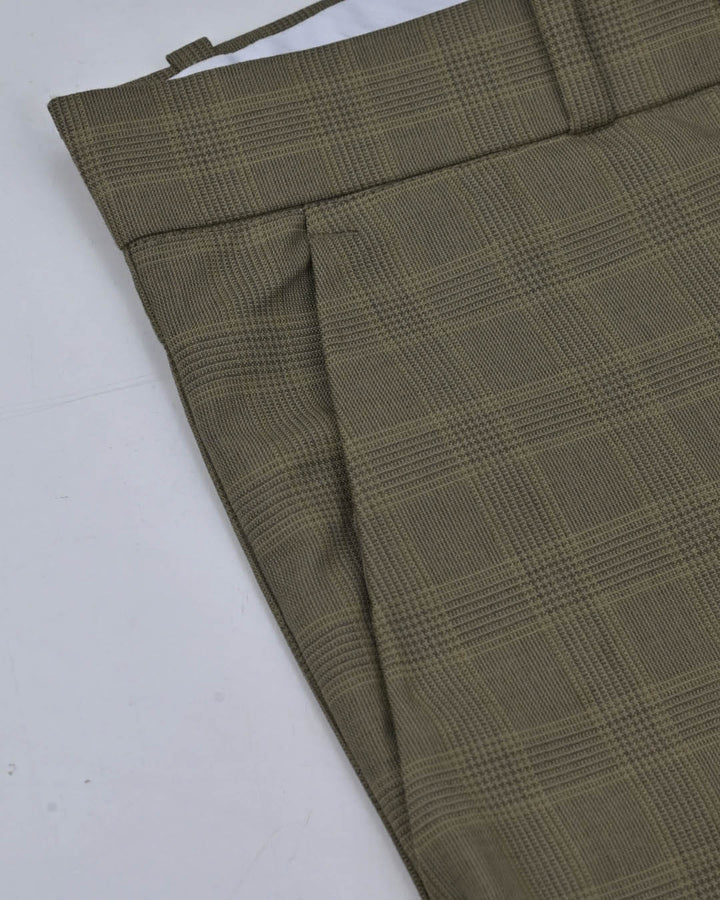 Olive Khaki Multi Line Checks - Wrinkle free Formal Pant