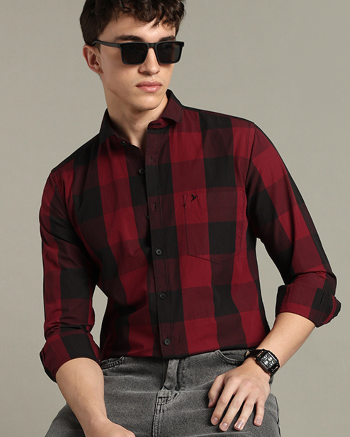Maroon Box Checks -Full-Stain Proof