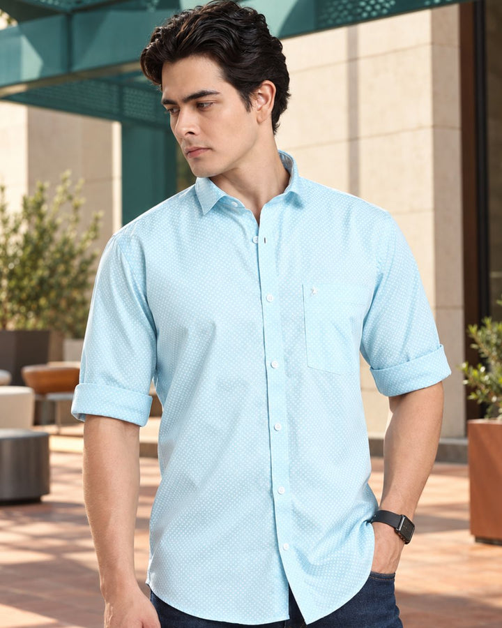 Aqua Blue Square Print -Half-Stain Proof