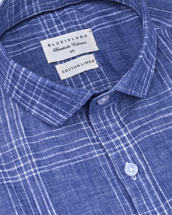 Denim Checks -Full-Cotton Linen Shirt