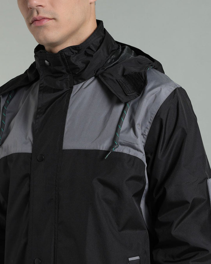 Black with Grey Shoulder Panel - Rain Jacket with Pant