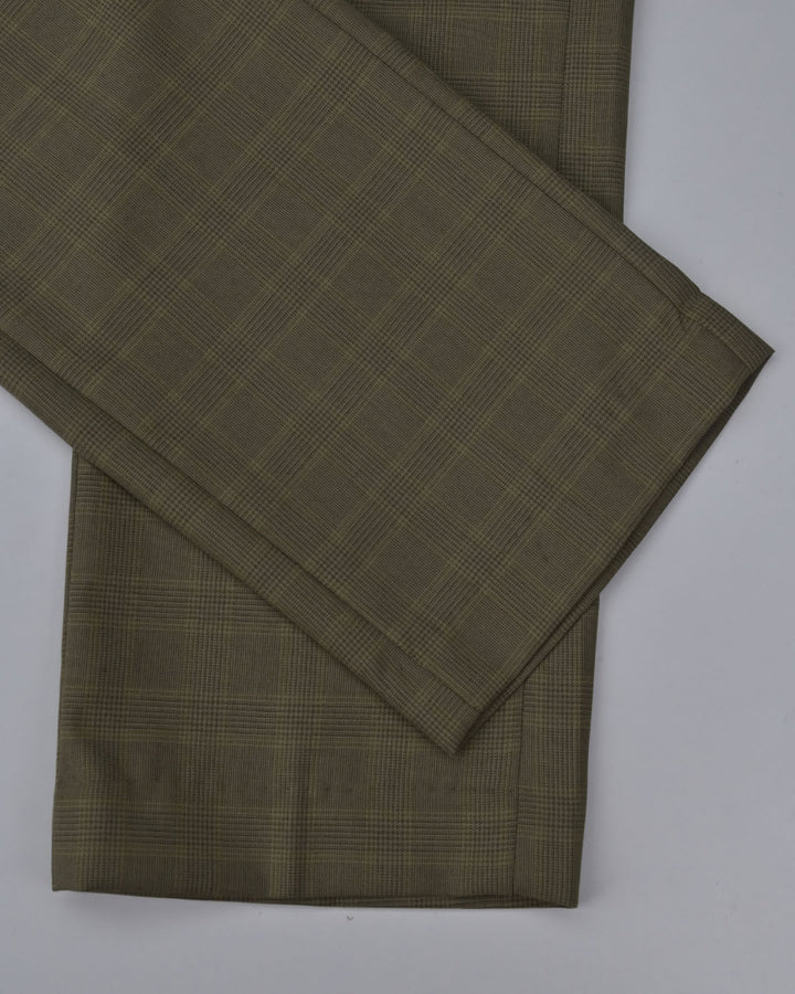 Olive Khaki Multi Line Checks - Wrinkle free Formal Pant