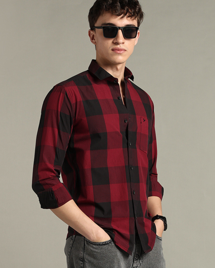 Maroon Box Checks -Full-Stain Proof
