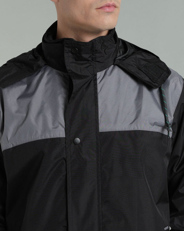 Black with Grey Shoulder Panel - Rain Jacket with Pant