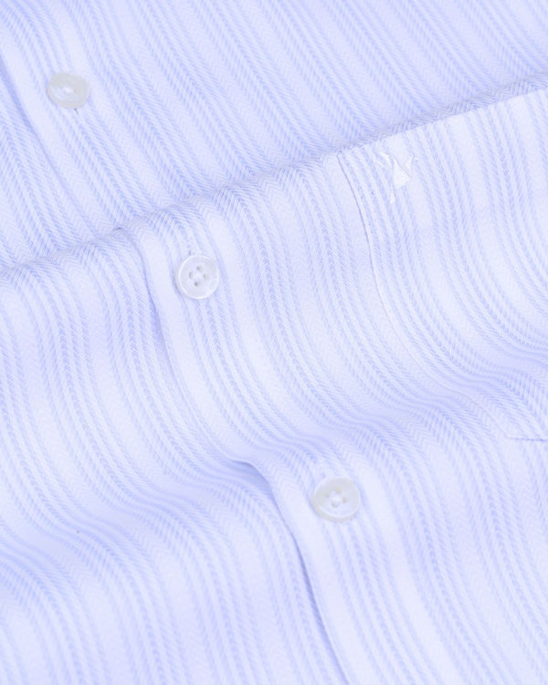 White & Blue Ripple Stripes - Full-Cotton Rich