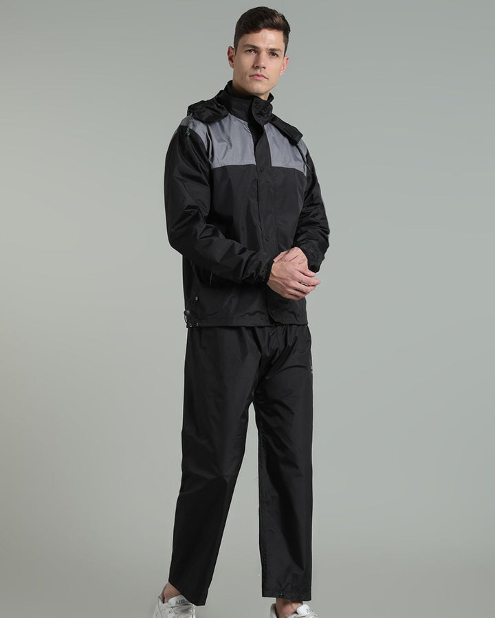 Black with Grey Shoulder Panel - Rain Jacket with Pant