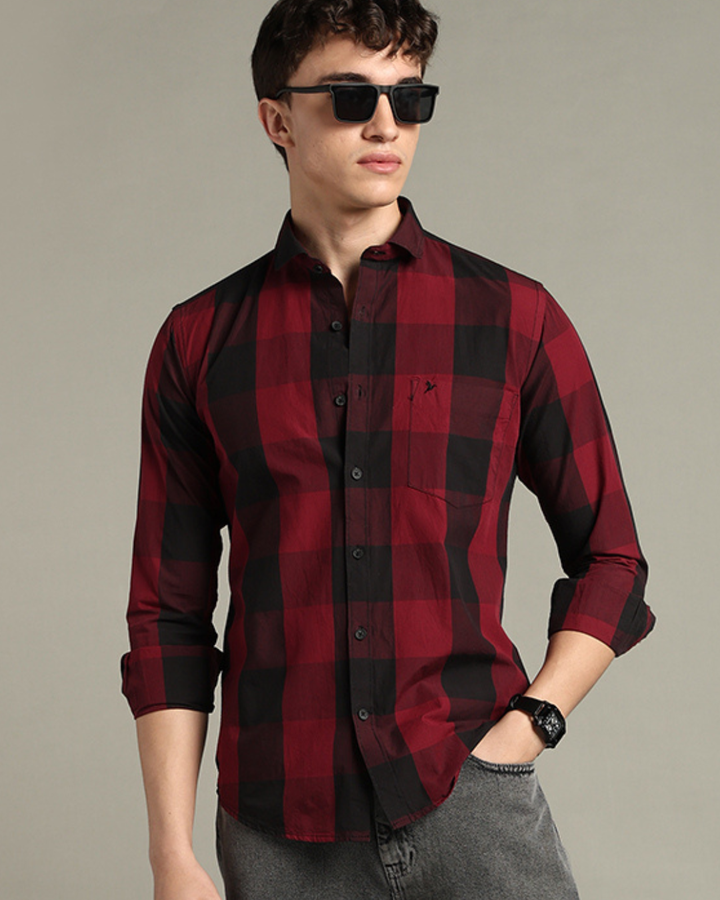 Maroon Box Checks -Full-Stain Proof