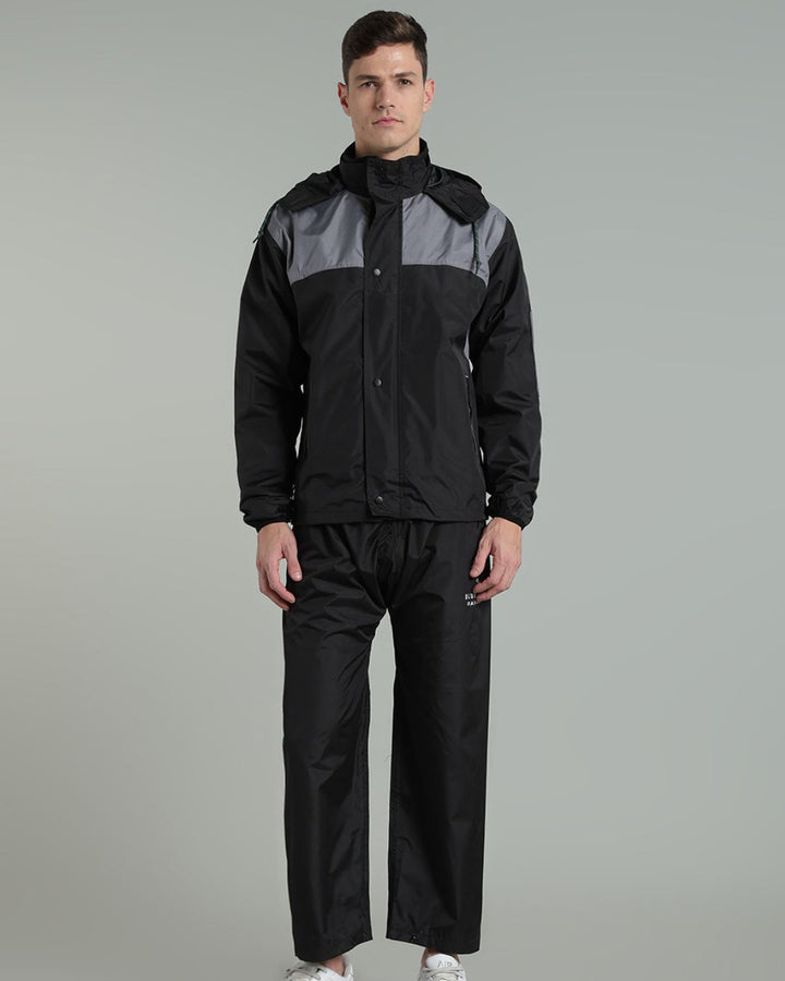 Black with Grey Shoulder Panel - Rain Jacket with Pant