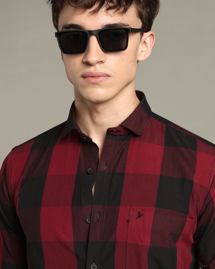 Maroon Box Checks -Full-Stain Proof