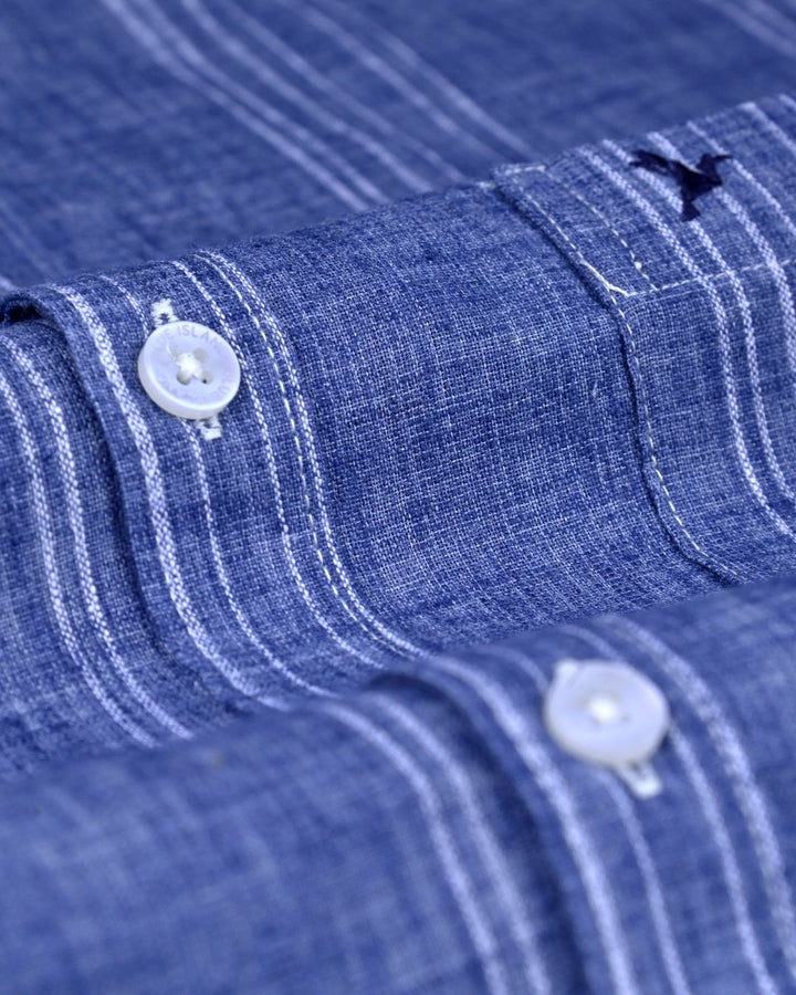 Denim Blue Stripes -Full-Cotton Linen Shirt