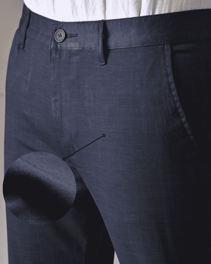 Navy Square Checks - 2 way stretch - COTTON PANT