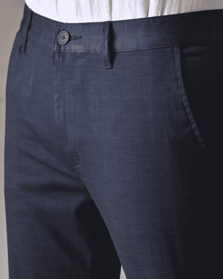 Navy Square Checks - 2 way stretch - COTTON PANT