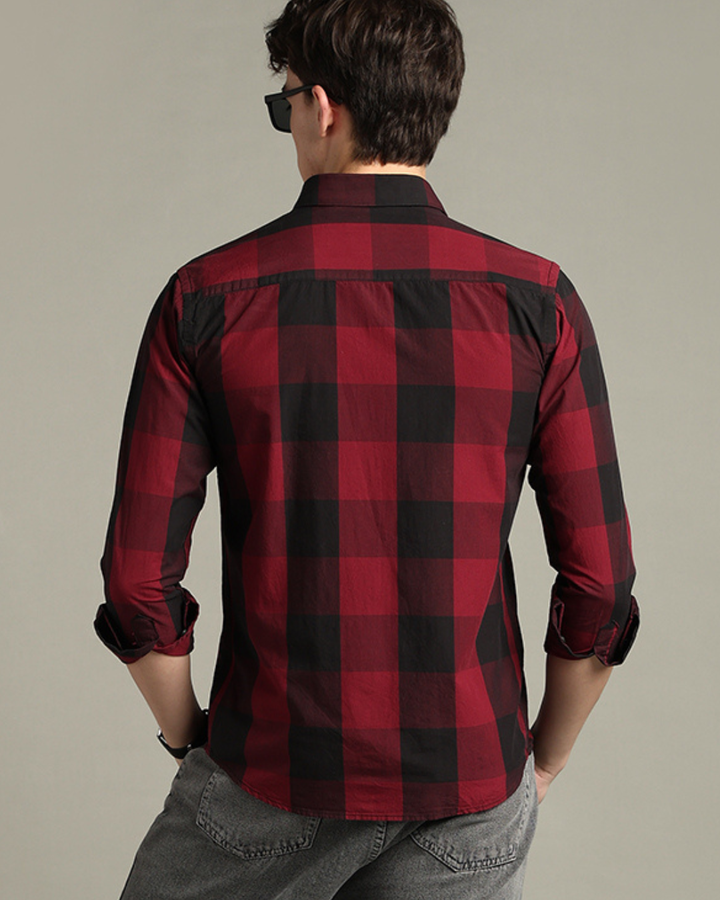 Maroon Box Checks -Full-Stain Proof