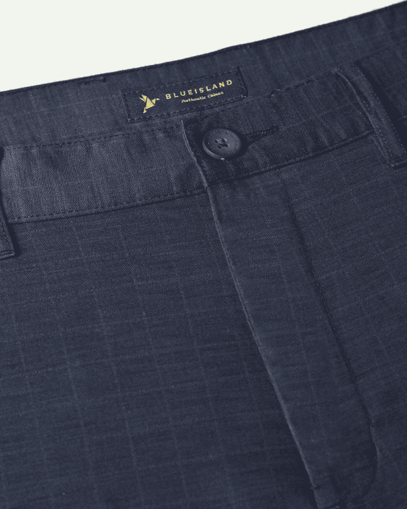 Navy Square Checks - 2 way stretch - COTTON PANT