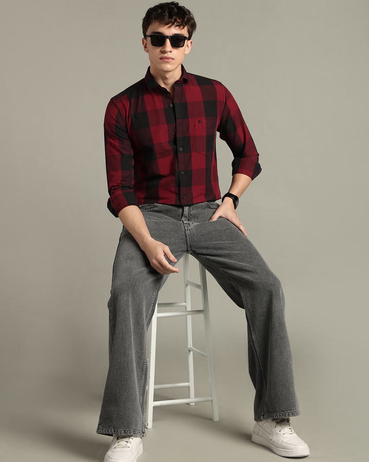 Maroon Box Checks -Full-Stain Proof