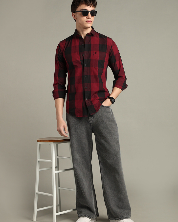 Maroon Box Checks -Full-Stain Proof
