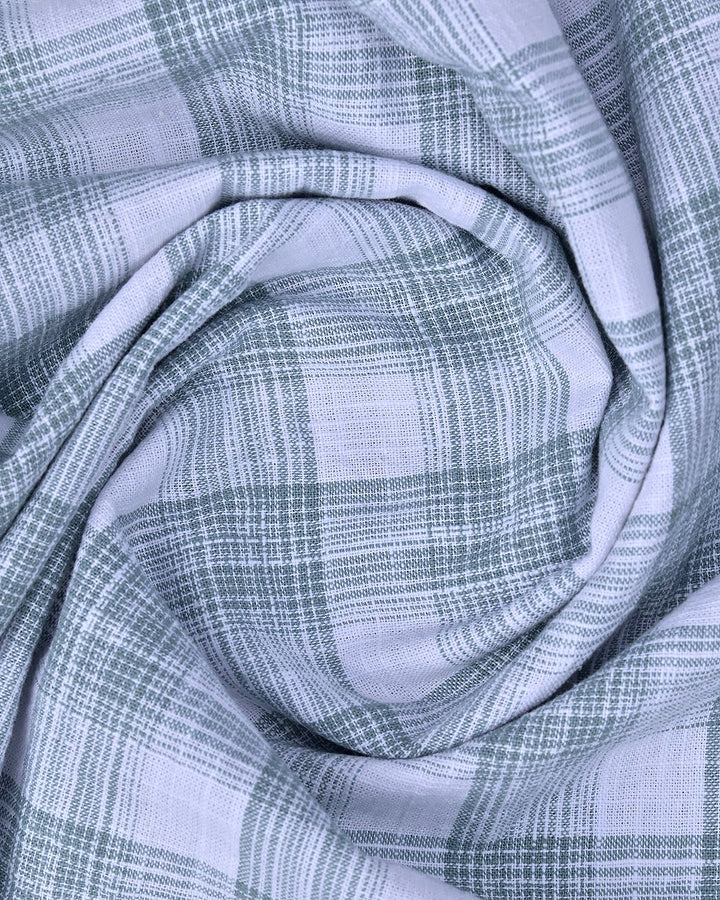 White & Green Multi Line Checks -Full-Cotton Linen Shirt