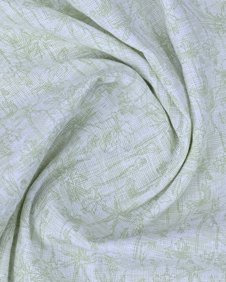 Lite Olive Blossom Print-Full-Cotton Linen Shirt