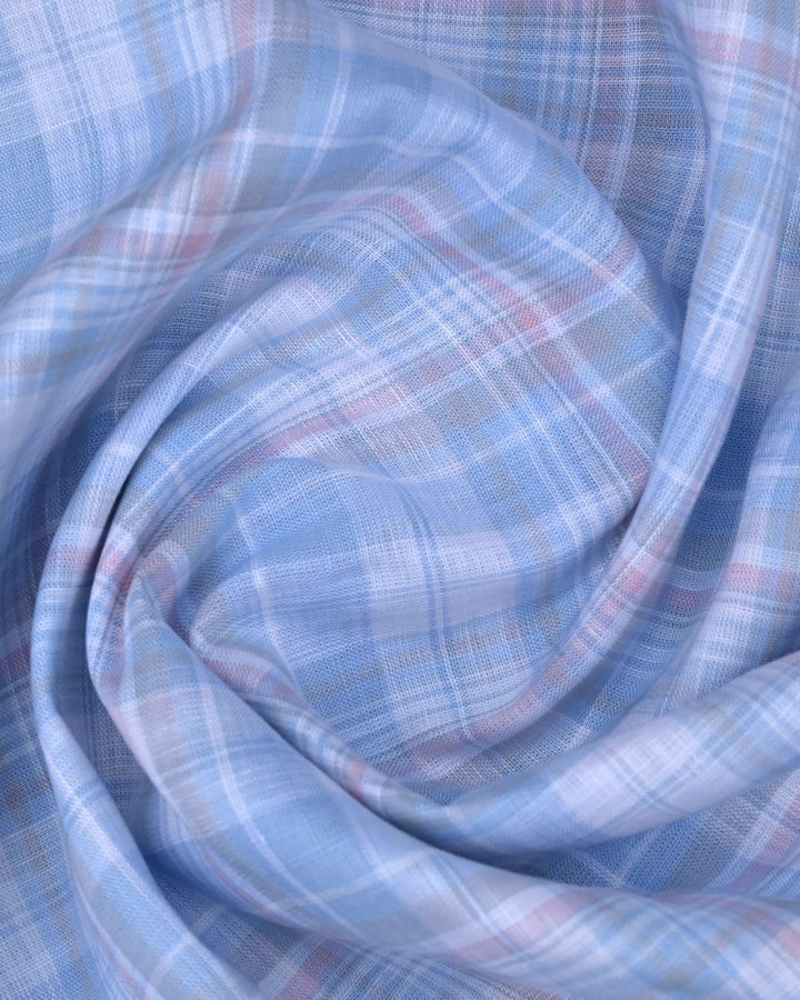 Cloudy Blue & Pink Line Checks -Full-Cotton Linen Shirt