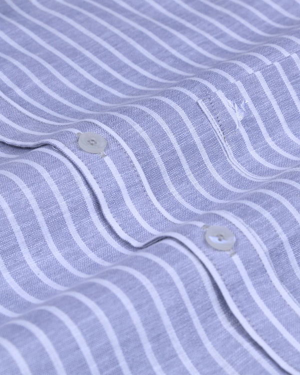 Mild Violet & White Stripes -Full-Bamboo Linen