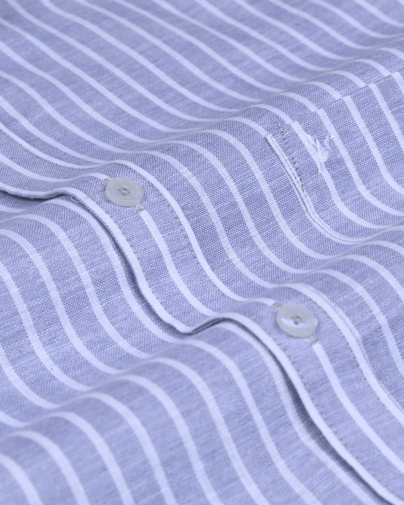 Mild Violet & White Stripes -Full-Bamboo Linen