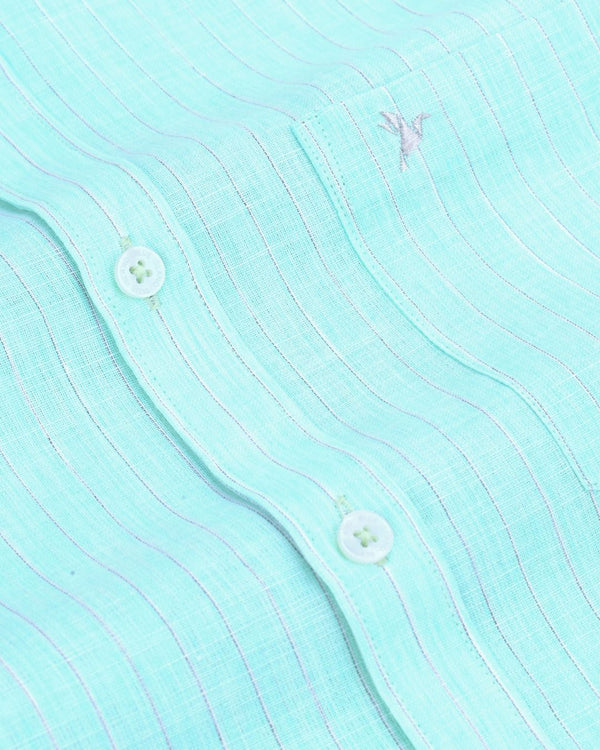 Mint Green Dotted Line Stripes -Full-Bamboo Linen