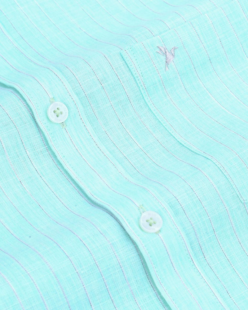 Mint Green Dotted Line Stripes -Full-Bamboo Linen
