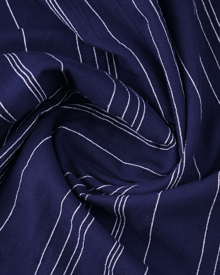 Navy & White Multi Line Stripes-Full-Cotton Linen Shirt