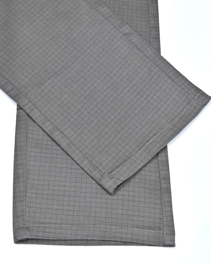 Olive Grid Checks - 2 way stretch - COTTON PANT