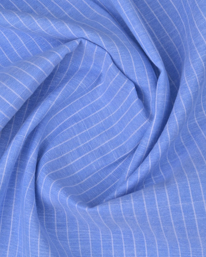 Sky Blue & White Mini Stripes -Full-Bamboo Linen