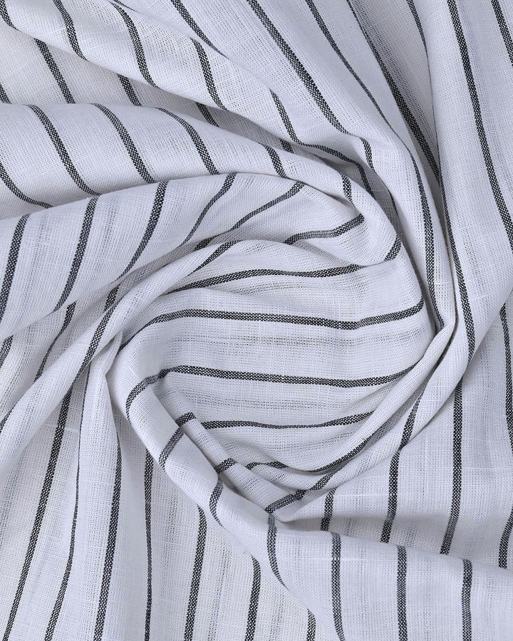 White & Black Line Stripes-Full-Cotton Linen Shirt