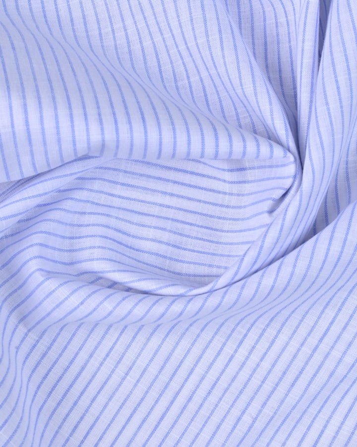 White & Blue Mini Stripes -Full-Bamboo Linen