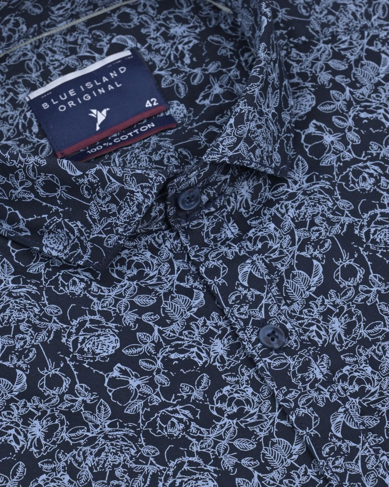 Navy Blossom Print -Full-Stain Proof