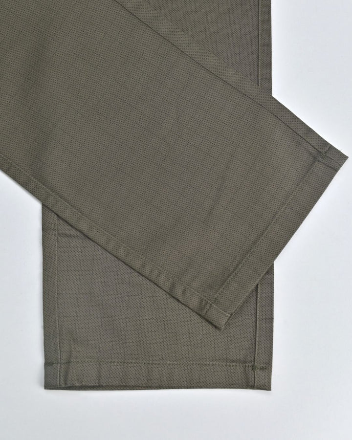 Olive Dotted Checks - 2 way stretch - COTTON PANT