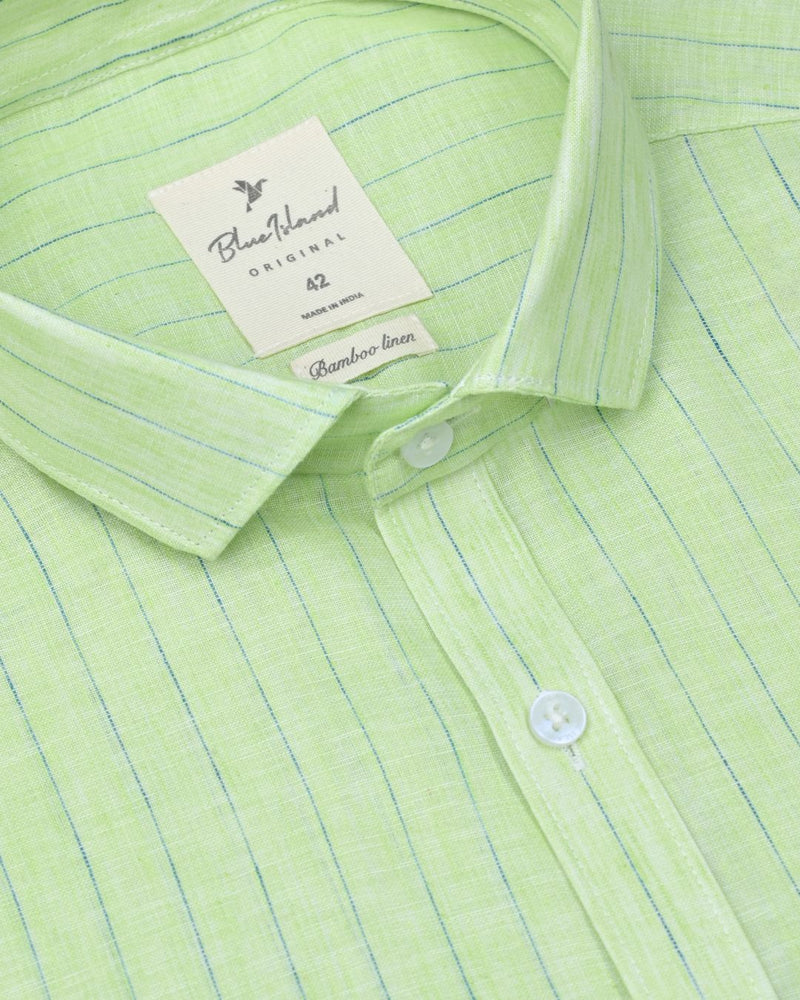 Pistah Green & Blue Line Stripes -Full-Bamboo Linen