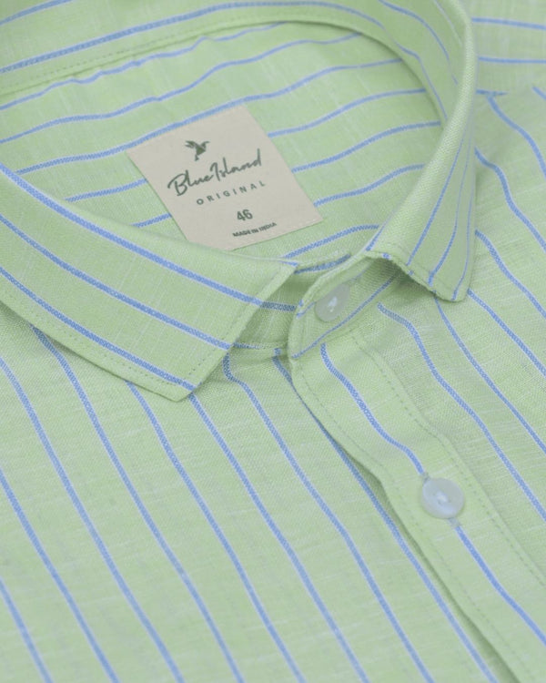 Cool Green Stripes -Full-Bamboo Linen