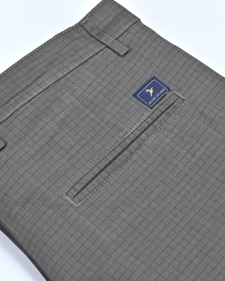 Olive Grid Checks - 2 way stretch - COTTON PANT