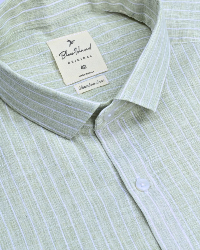 Mint Green & White Stripes -Full-Bamboo Linen