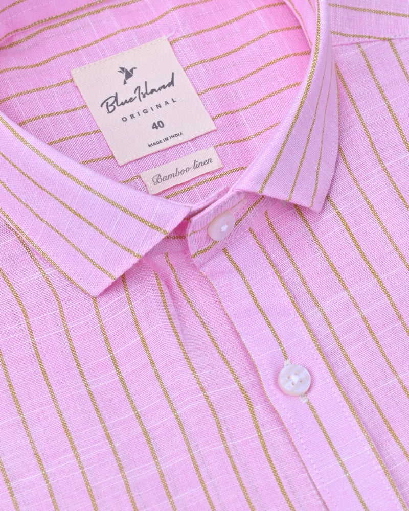 Pink & Brown Line Stripes -Full-Bamboo Linen