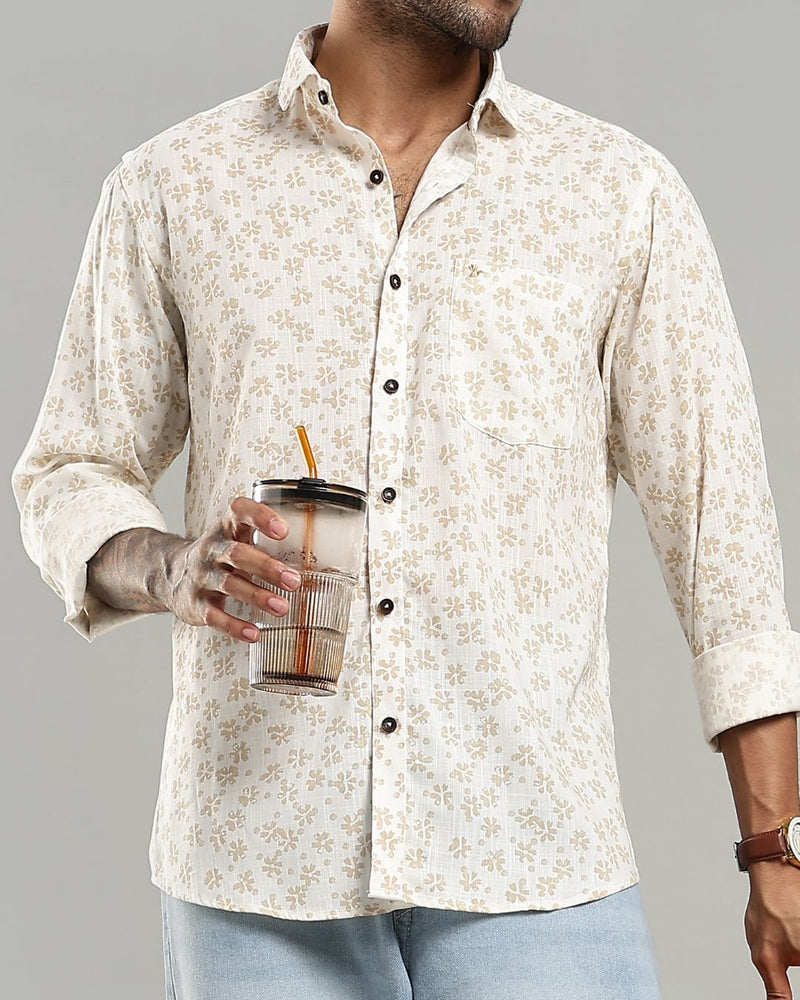 White & Sandal Flower Print -Full-Stain Proof