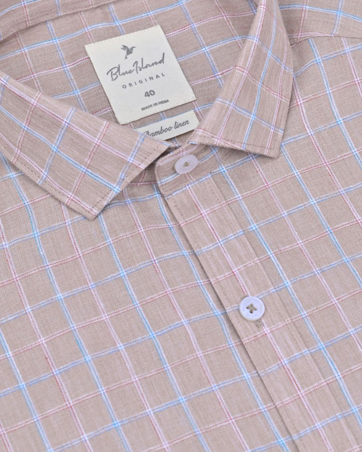 Brown Multi Colour Square Checks-Full-Bamboo Linen