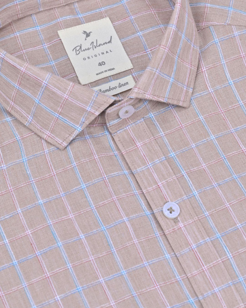 Brown Multi Colour Square Checks-Full-Bamboo Linen