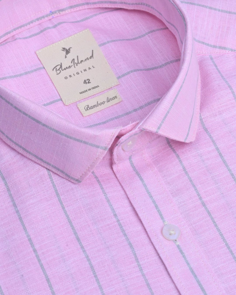 Pink Bold Line Stripes -Full-Bamboo Linen