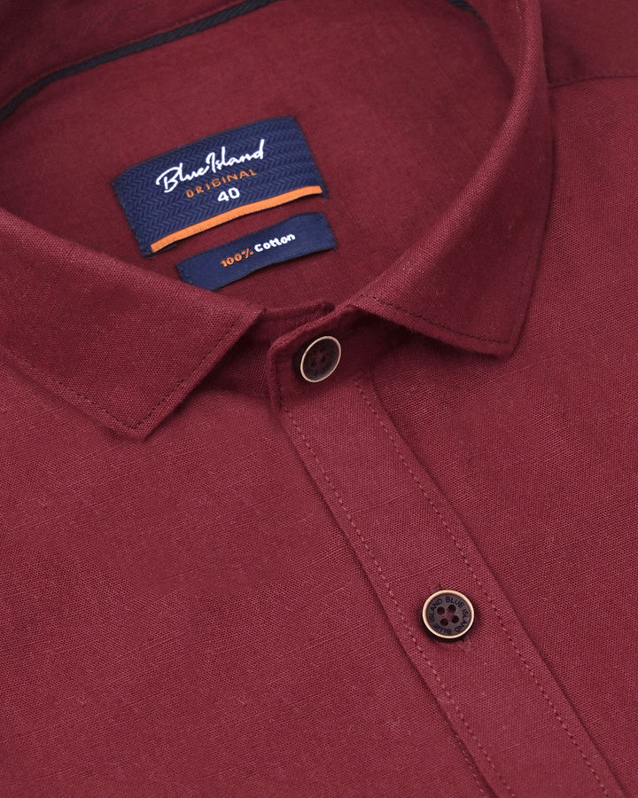 Dark Maroon Solid-Full-Cotton Linen Shirt