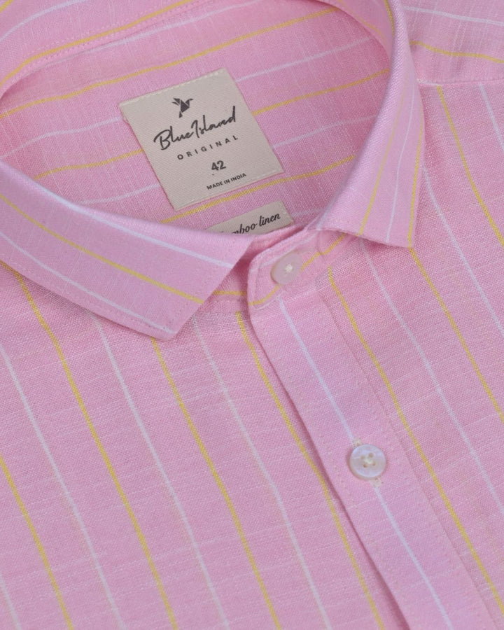 Soft Pink Dual Line Stripes -Full-Bamboo Linen